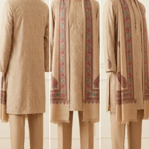 custom printed men’s 3 piece kurta shalwar with shawl