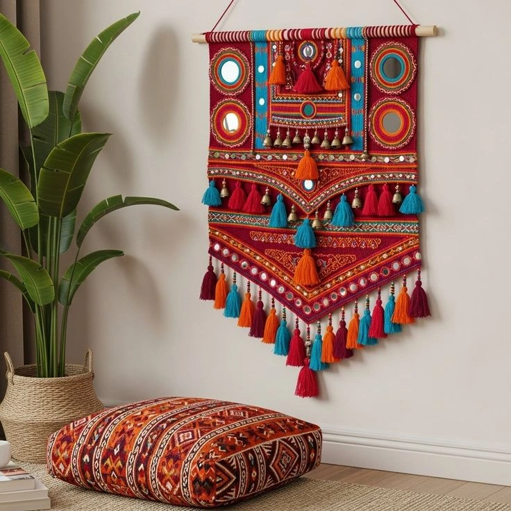 embroidered & embellished macramé wall hanging 2 embroidered & embellished macramé wall hanging 2