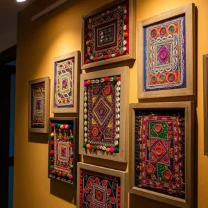embroidered & embellished macramé wall hanging