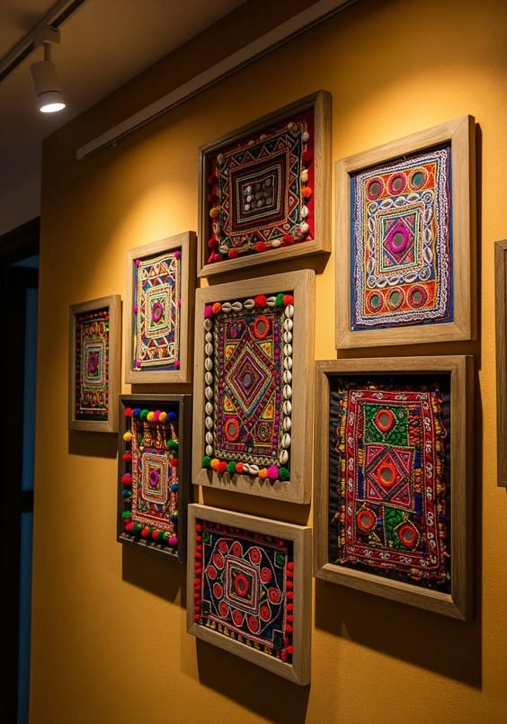 embroidered & embellished macramé wall hanging embroidered & embellished macramé wall hanging