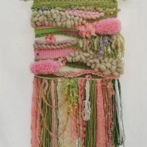 pastel garden hand woven fiber art tapestry
